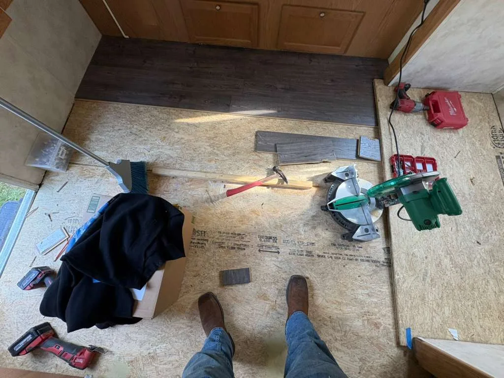 Replacing the subfloor on an RV after water-damage restoration